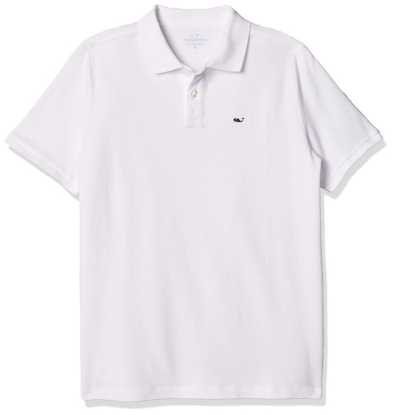 vineyard vines Kidsâ€™ Pique Polo Shirt, Vineyard Navy, White Cap, Medium - Image 1